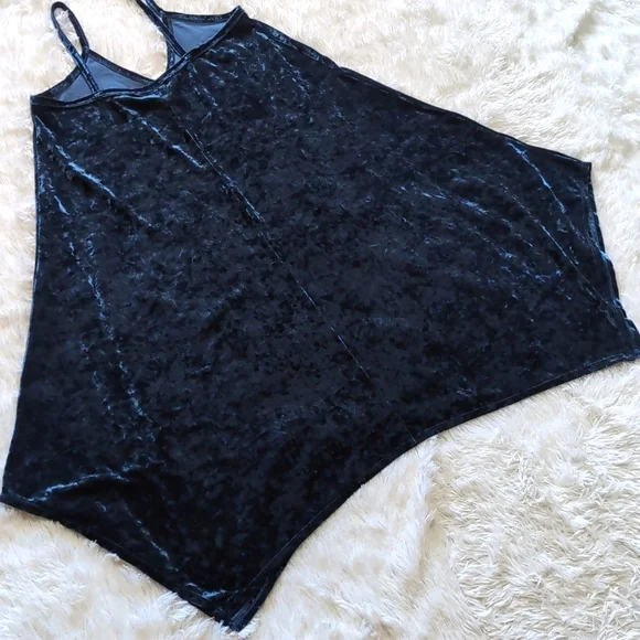 90s Jody California Blue Velvet Handkerchief Hem Midi Dress Size Large - Picture 7 of 10